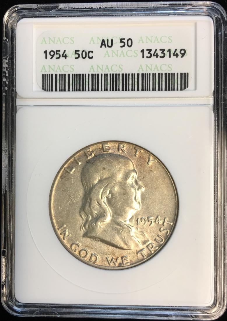 1954 50c Franklin Half Silver Dollar ANACS AU50 (1 of 2)