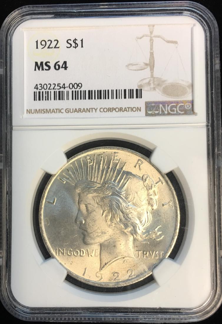 1922-P $1 Peace Silver Dollar NGC MS64 (1 of 2)