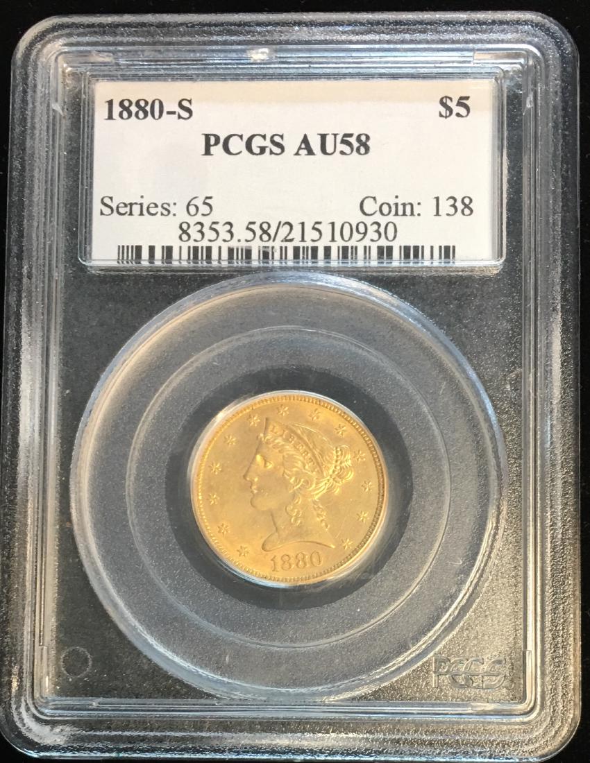 1880-S $5 Gold Liberty Head Half Eagle PCGS AU58 (1 of 2)