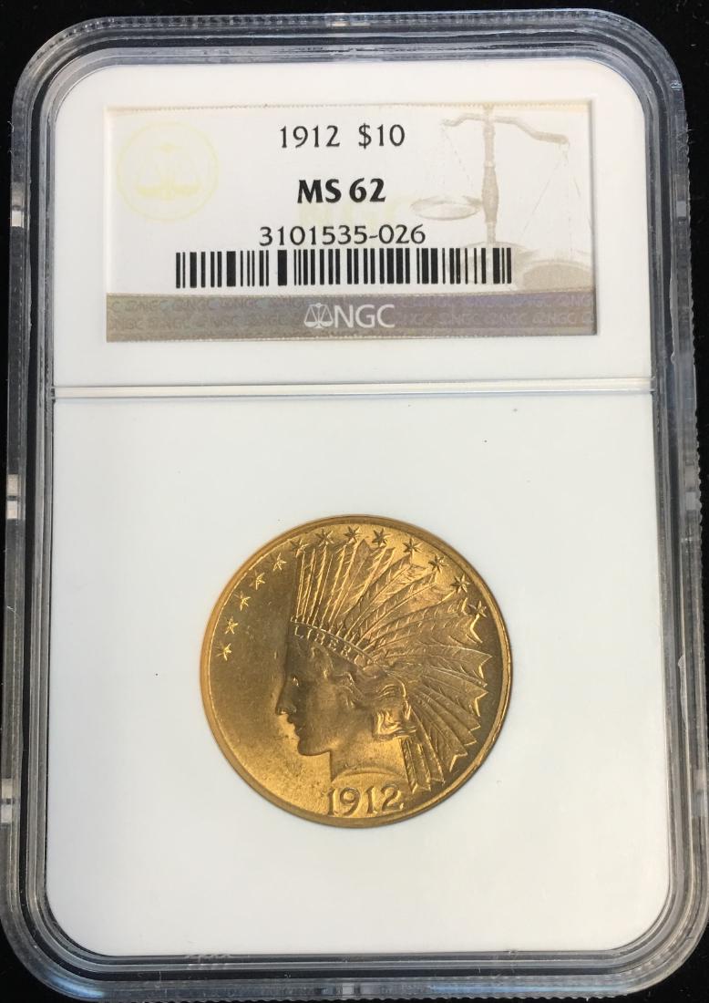 1912 $10 Gold Indian Head Ten Dollars NGC MS62 (1 of 2)
