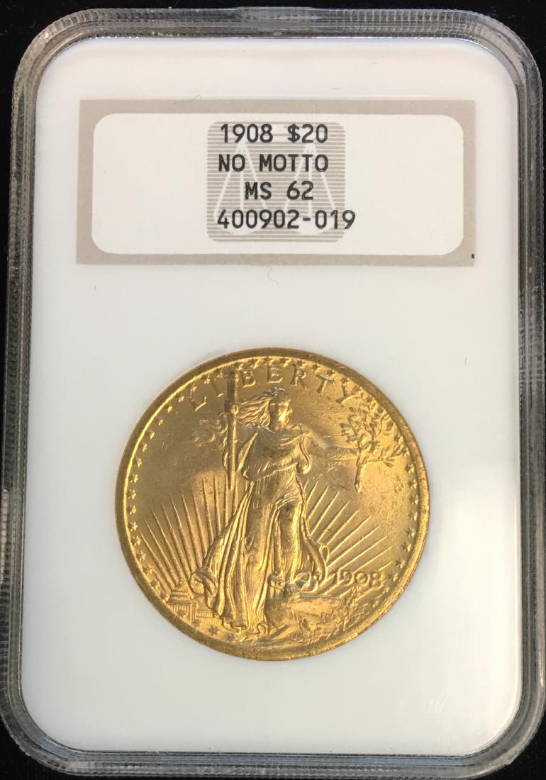 1908 No Motto $20 Saint Gaudens Gold Double Eagle NGC (1 of 2)