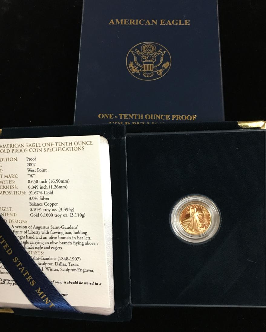 2007-W $5 American Gold Eagle 1/10 oz Proof with Box & (1 of 4)