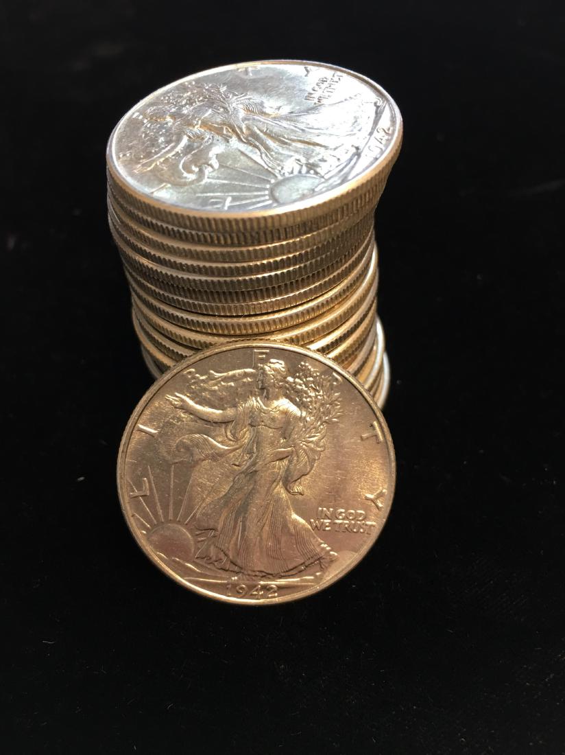 1942-P Roll of 20 Waking Liberty Silver Half Dollars (1 of 2)