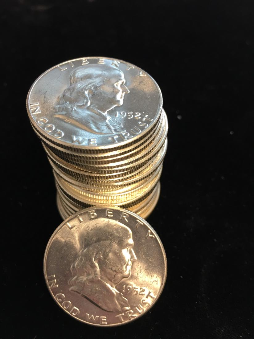 1952 Roll of 20 Franklin Silver Half Dollars GEM BU (1 of 2)