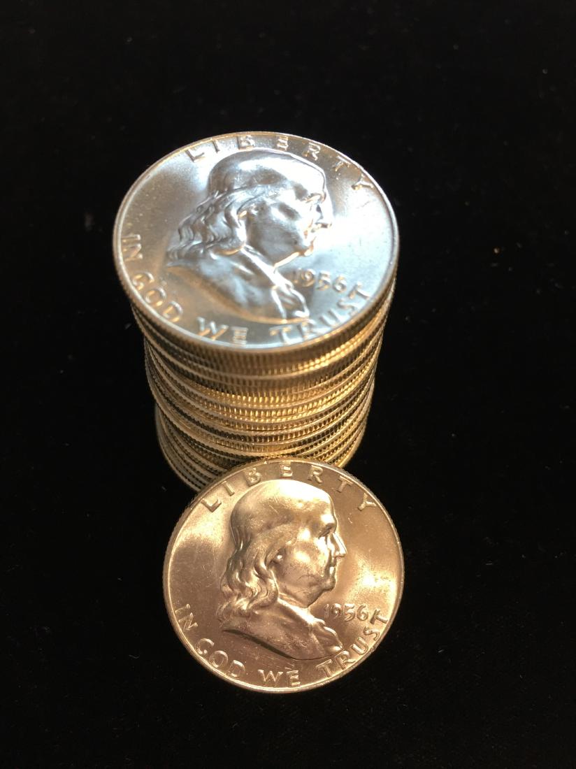 1956-P Roll of 20 Franklin Silver Half Dollars GEM BU (1 of 2)