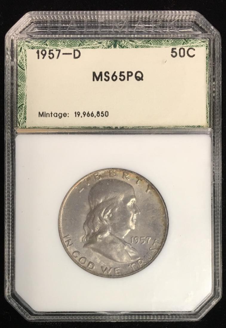 1957-D 50C Franklin Half Dollar Hallmark MS65 PQ Nice (1 of 2)
