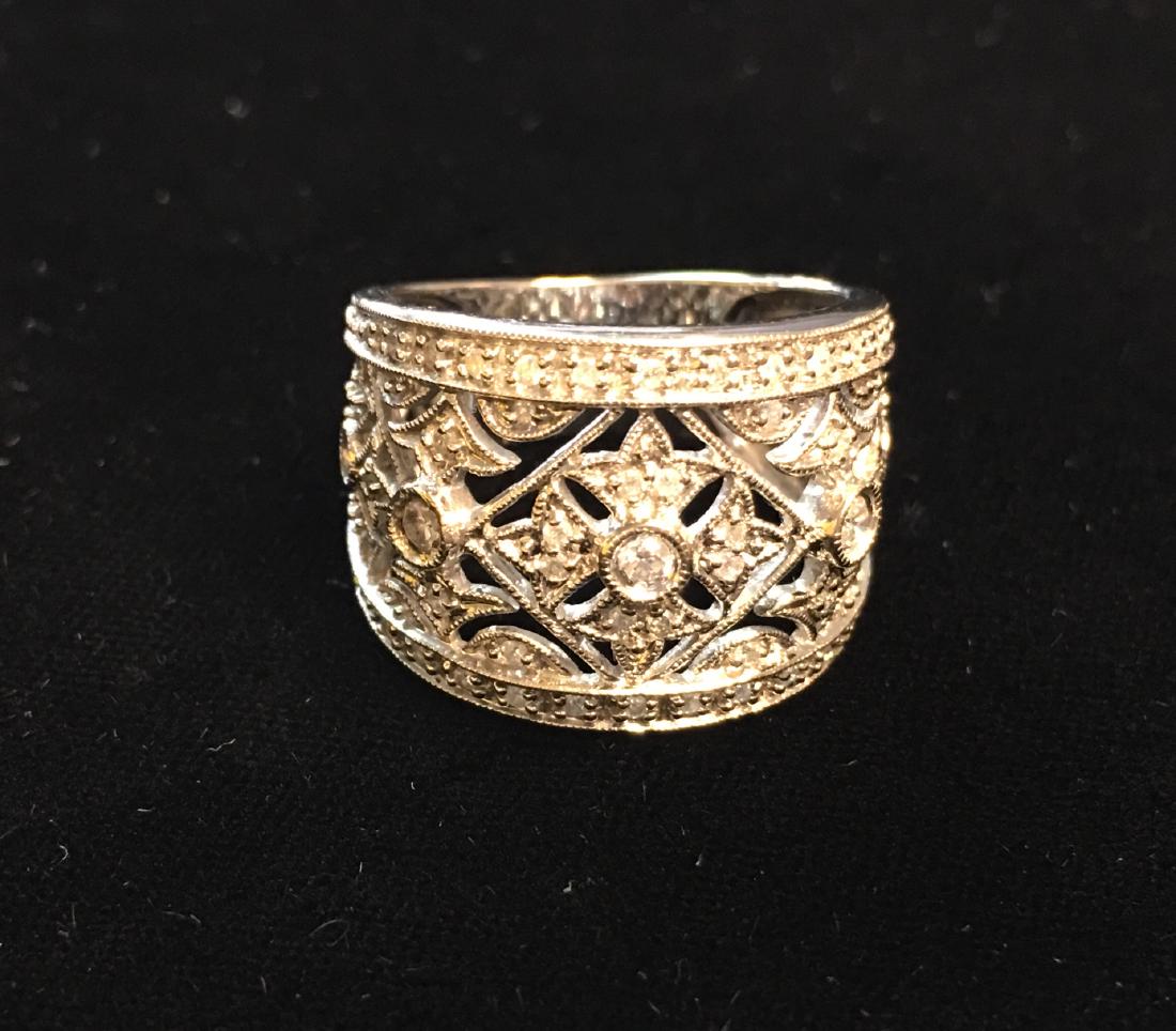 14 Kt White Gold Lady's Wide Band Ring 4.7 dwt w/3 -10 (1 of 7)