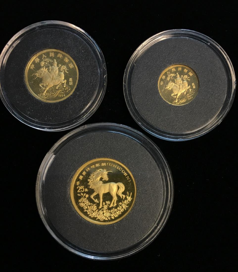 Set of 3 Chinese 1994 Gold Unicorn Proof -  5Yn, 10Yn, (1 of 8)
