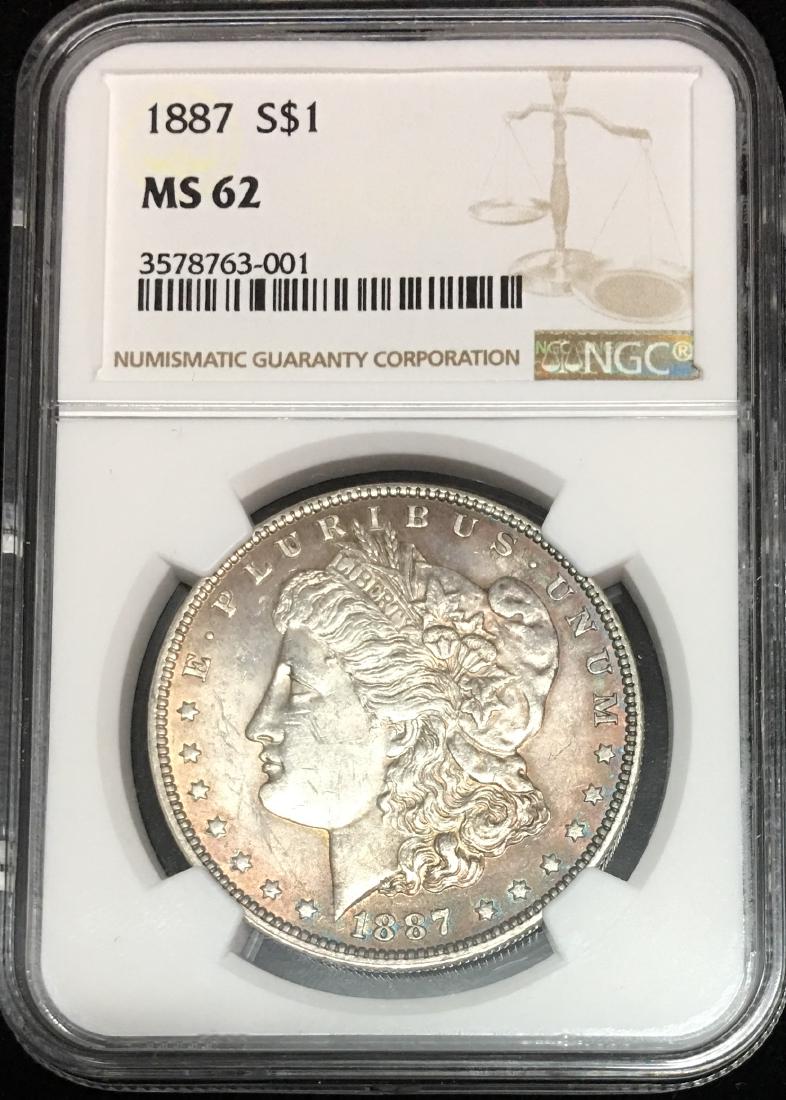 1887-P $1 Morgan Silver Dollar NGC MS62 Obverse Toning (1 of 2)