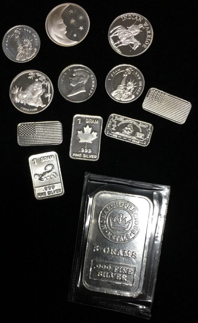 11 -1 gram & 1 - 5 gram .999 Fine Silver Rounds and (1 of 2)