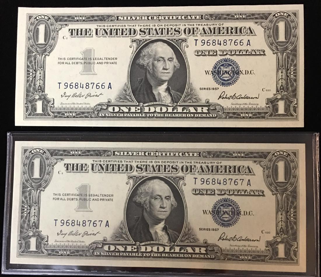 Pair of 1957 $1 Silver Certificates Consecutive (1 of 2)