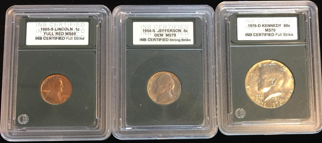 Set of 3 INB Certified Coins - 1955 Lincoln Cent; (1 of 9)