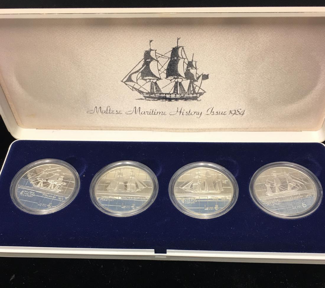 1984 Republic of Malta Set of 4 Tiger Ship 5 Liri .925: 1984 Republic of Malta Set of 4 Tiger Ship 5 Liri .925 Silver 0.5948 oz each