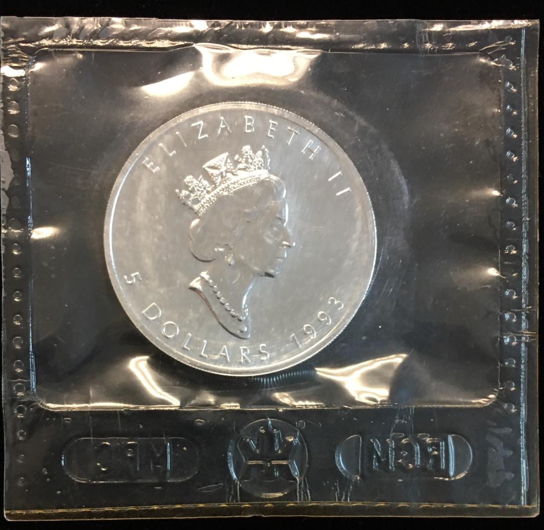 1993 $5 Canada Maple Leaf 1oz. .9999 Fine Silver BU (1 of 2)