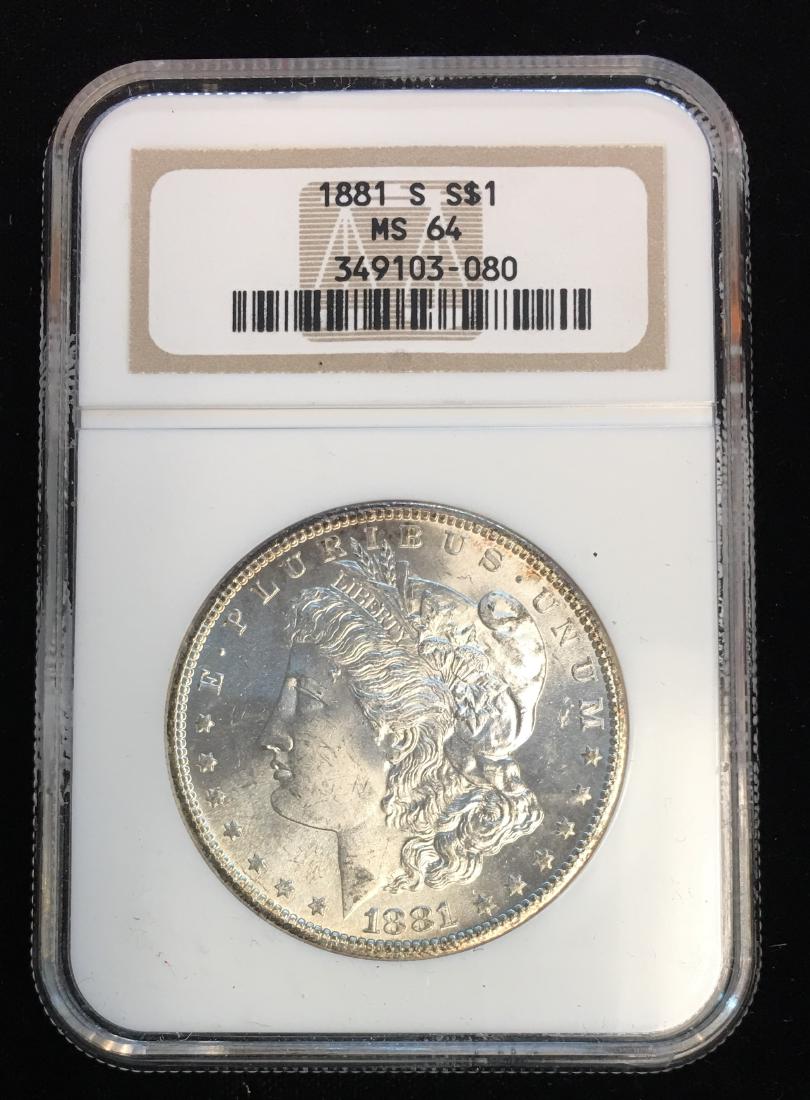 1881-S $1 Morgan Silver Dollar NGC MS64 Slightly Toned (1 of 2)