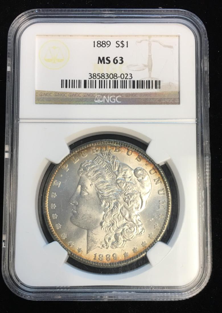 1889-P $1 Morgan Silver Dollar NGC MS63 Edge Toning (1 of 2)