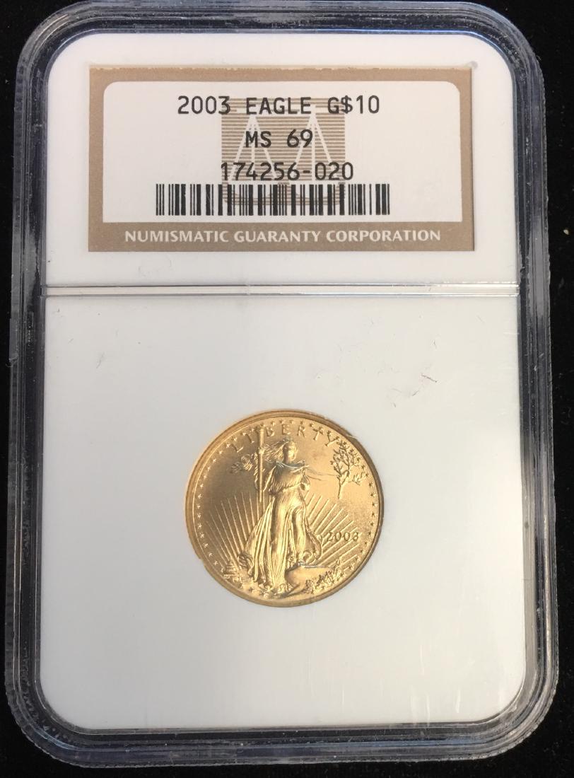 2003 $10 American Gold Eagle 1/4 oz Fine Gold NGC MS69 (1 of 2)