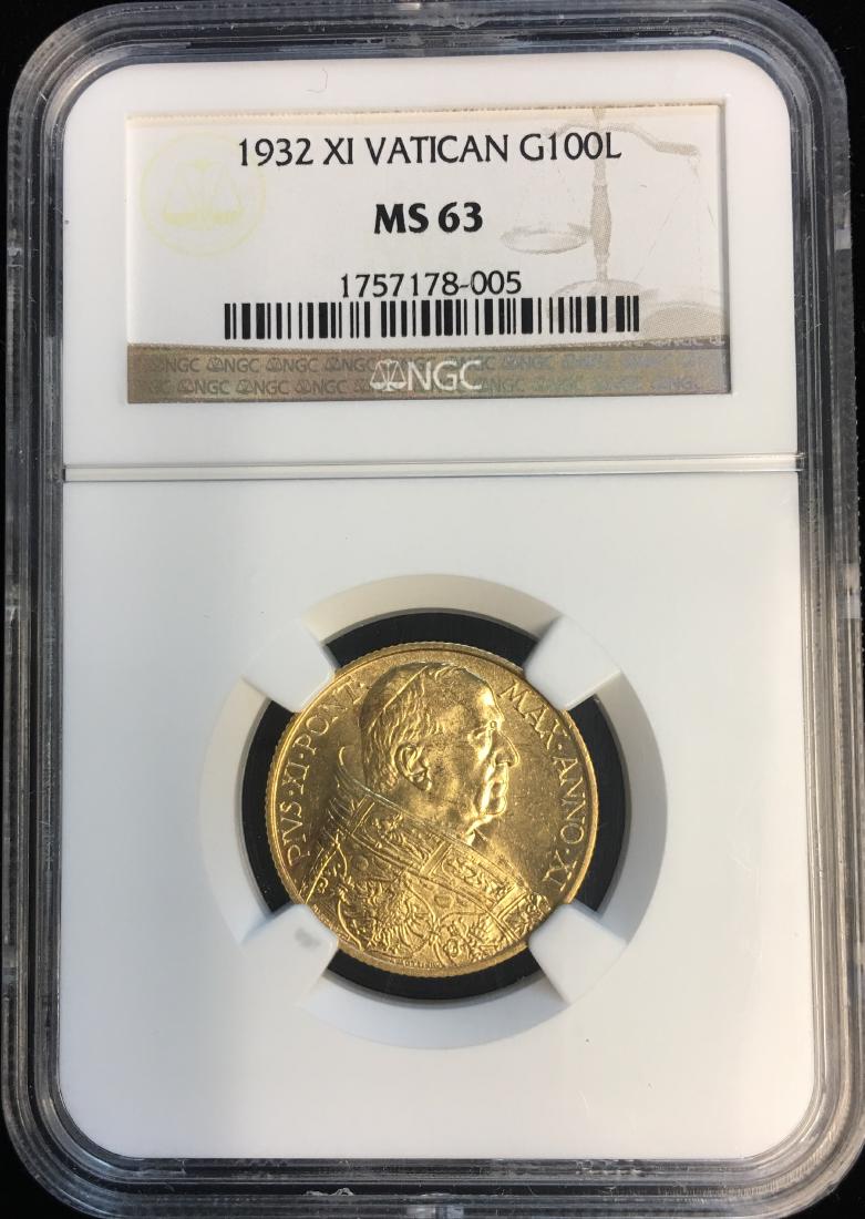 1932 XI Vatican Gold 100 Lire NGC MS63 KM #9 (1 of 2)