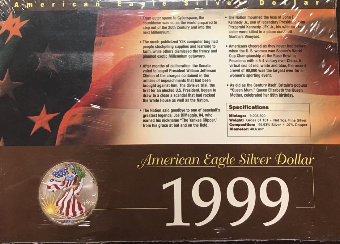 1999 $1 American Silver Eagle 1 oz Fine Silver (1 of 4)