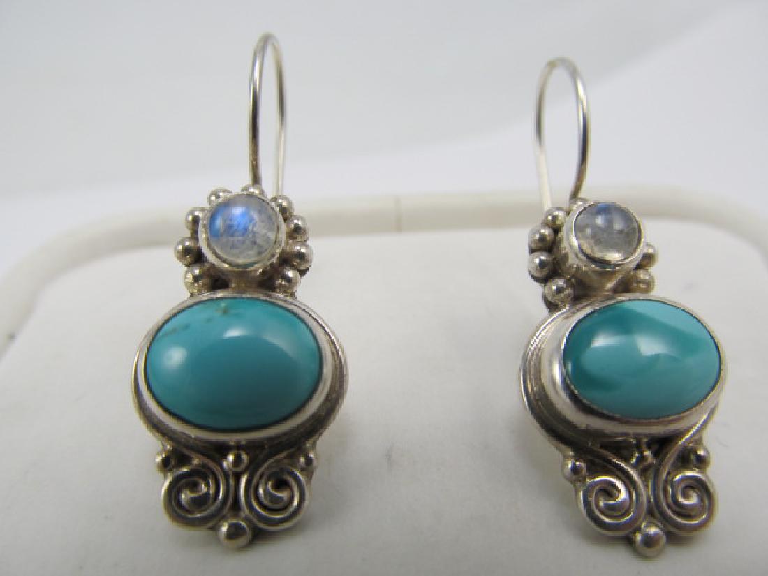 SAJEN STERLING SILVER VINTAGE EARRINGS TURQUOISE & (1 of 4)
