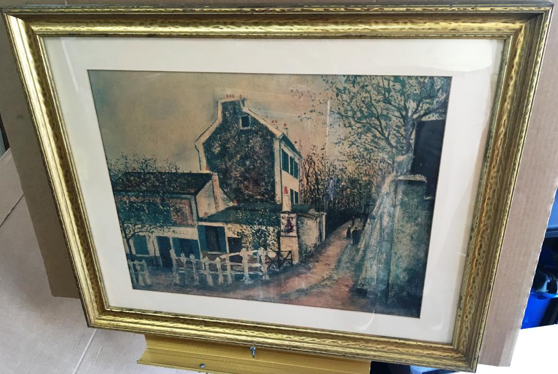 French Village Scene Print Signed in the Plate 27 1/2 x (1 of 5)