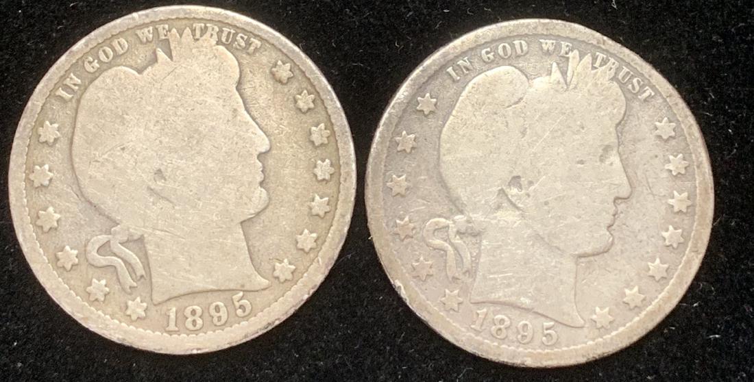 Lot of 2 Barber Silver Quarters 1895-P & 1895-O (1 of 2)