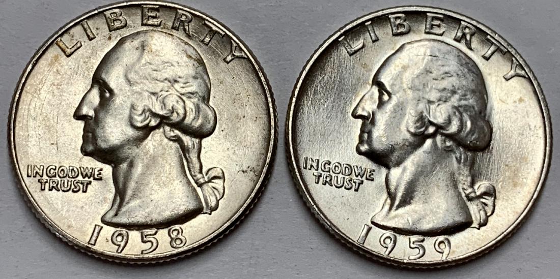 Lot of 2 Washington Silver Quarters 1958-D & 1959-D GEM (1 of 2)