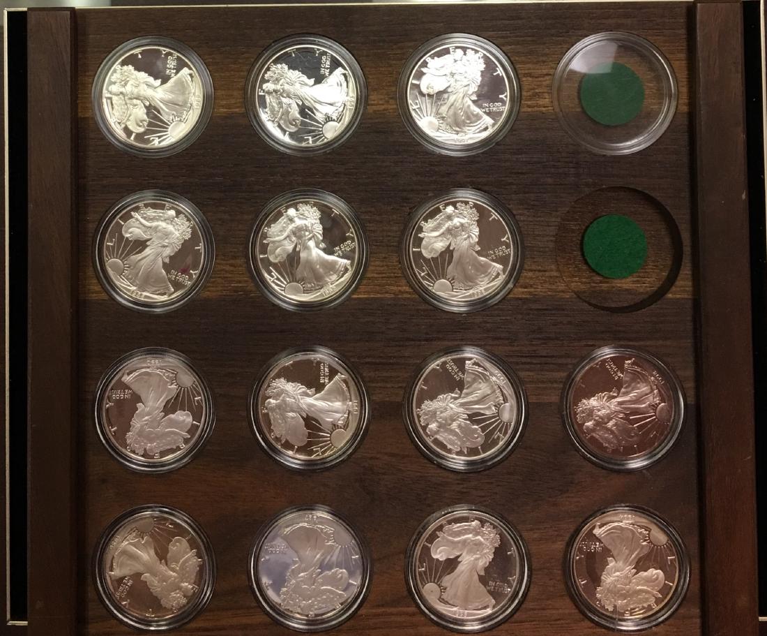 1986-1999 Proof Silver Eagles in a Wood Plaque - (1 of 8)