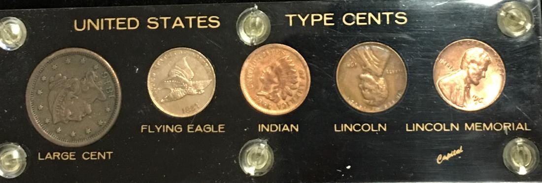 US Type Set: 1846 Large Cent XF, 1857 Flying Eagle AU, (1 of 6)