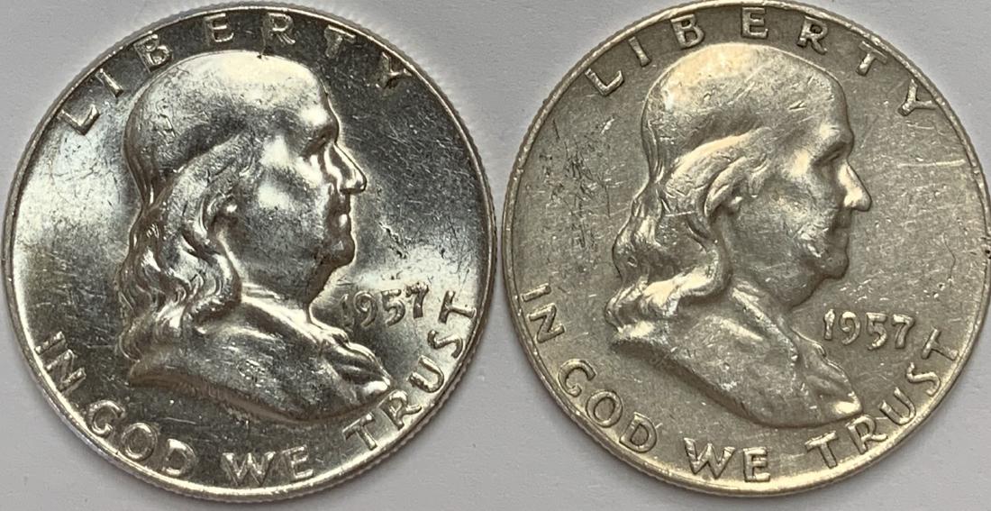 Lot of 2 Franklin Silver Half Dollars 1957-P & 1957-D (1 of 2)