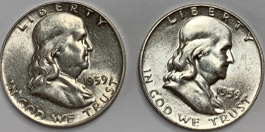 Lot of 2 Franklin Silver Half Dollars 1959-P & 1959-D (1 of 2)
