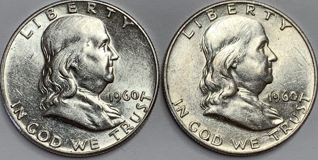 Lot of 2 Franklin Silver Half Dollars 1960-P & 1960-D (1 of 2)