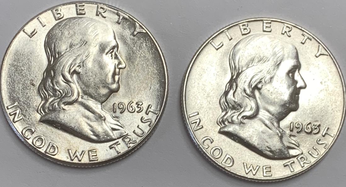 Lot of 2 Franklin Silver Half Dollars 1963-P & 1963-D (1 of 2)
