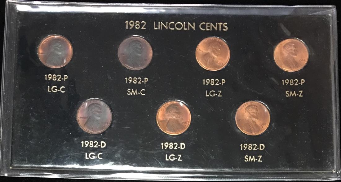 1982 Lincoln Cent 7 VARIETY Set - Copper/Zinc - P/D - (1 of 4)