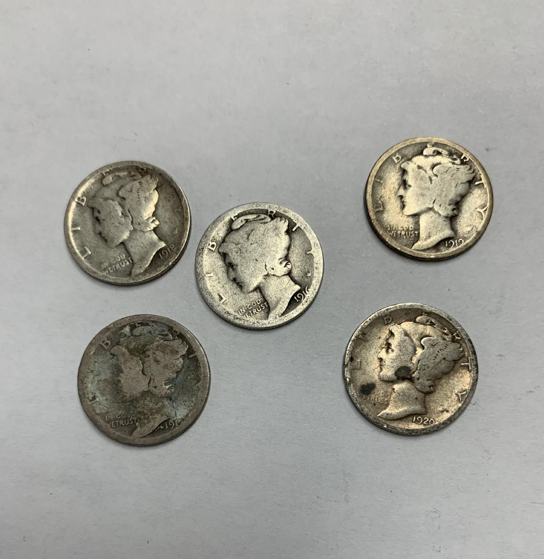 Lot of 5 Mercury Silver Dimes 1916-S, 1917-S, 1918-S, (1 of 1)