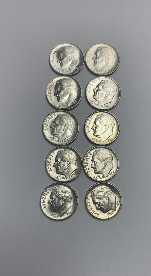 1961-PD 1963-PD Lot of 10 Roosevelt Silver Dimes 1960-PD 1962-PD 1964-PD BU