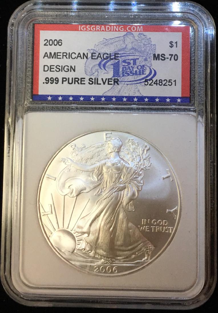 2006 $1 American Silver Eagle IGS MS70 - White (1 of 2)