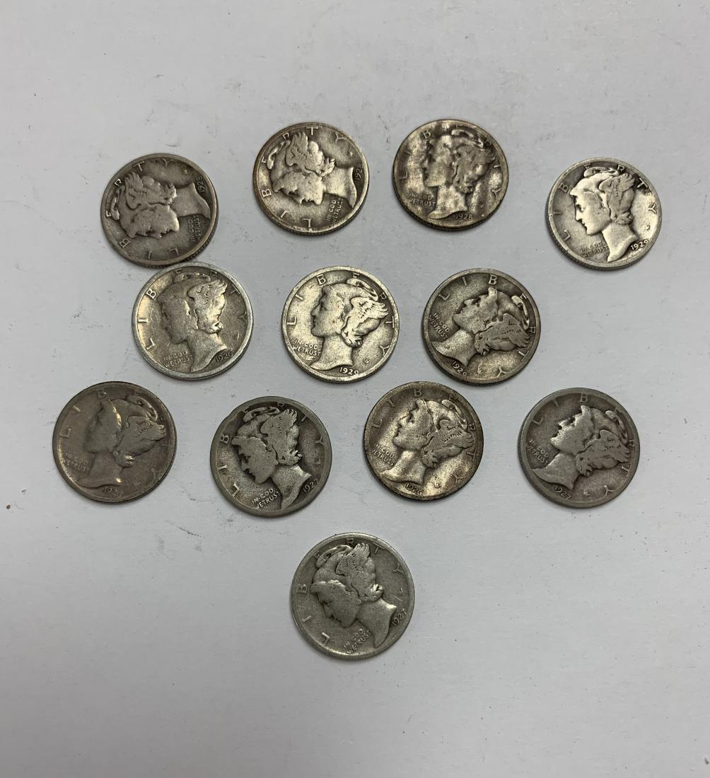 Lot of 12 Mercury Dimes 1926-PDS - 1929-PDS Circulated (1 of 2)