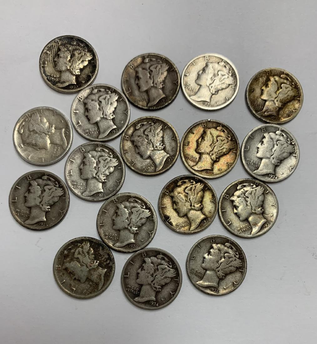 Lot of 17 Mercury Silver Dimes 1934-PDS - 1939-PDS - (1 of 2)