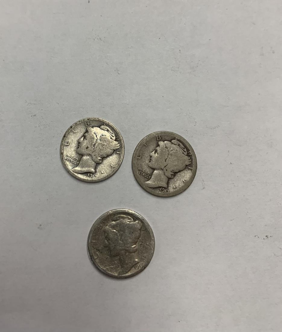 Lot of 3 Mercury Silver Dimes 1917-P, 1917-D & 1917-S (1 of 2)