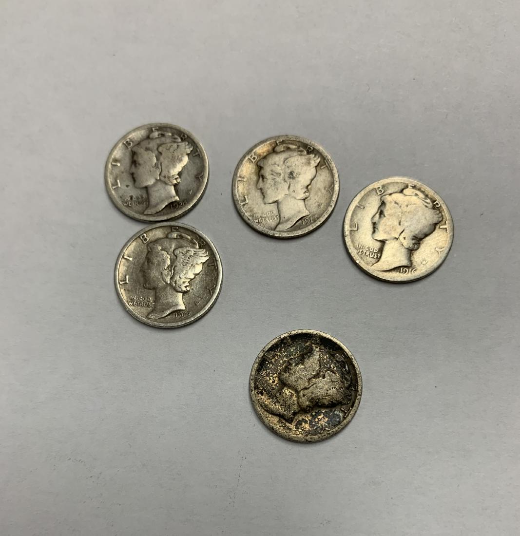 Lot of 5 Mercury Silver Dimes 1916-P, 1917-P, 1918-P, (1 of 2)