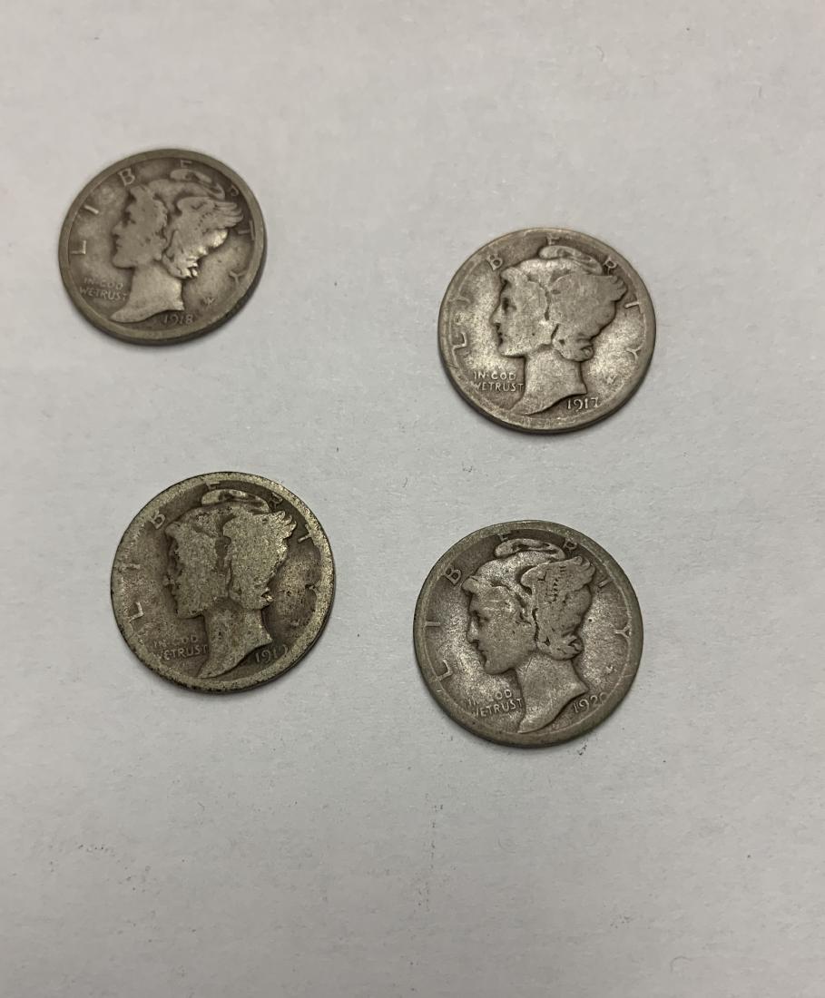 Lot of 4 Mercury Silver Dimes 1917-D, 1918-D, 1919-D, (1 of 2)