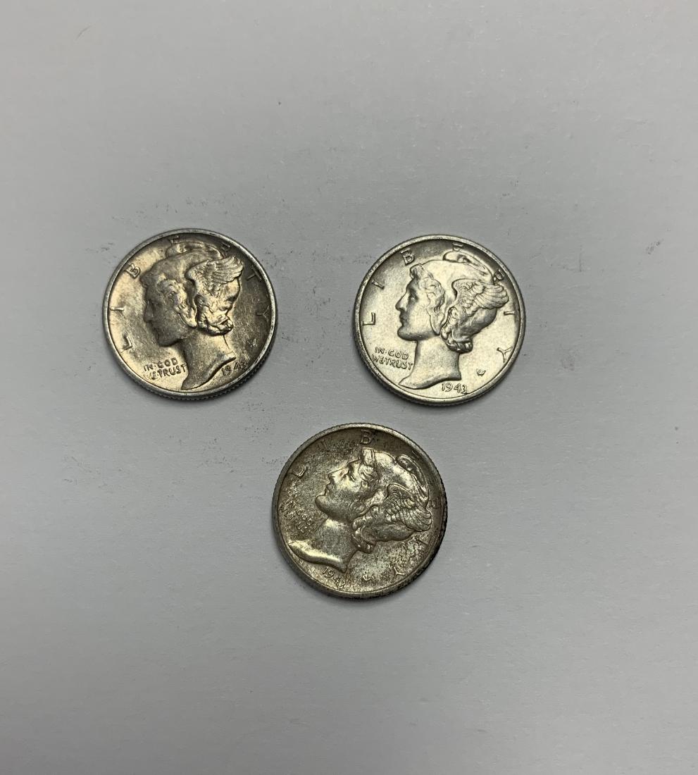 Lot of 3 Mercury Silver Dimes 1943-P, 1943-D & 1943-S (1 of 2)