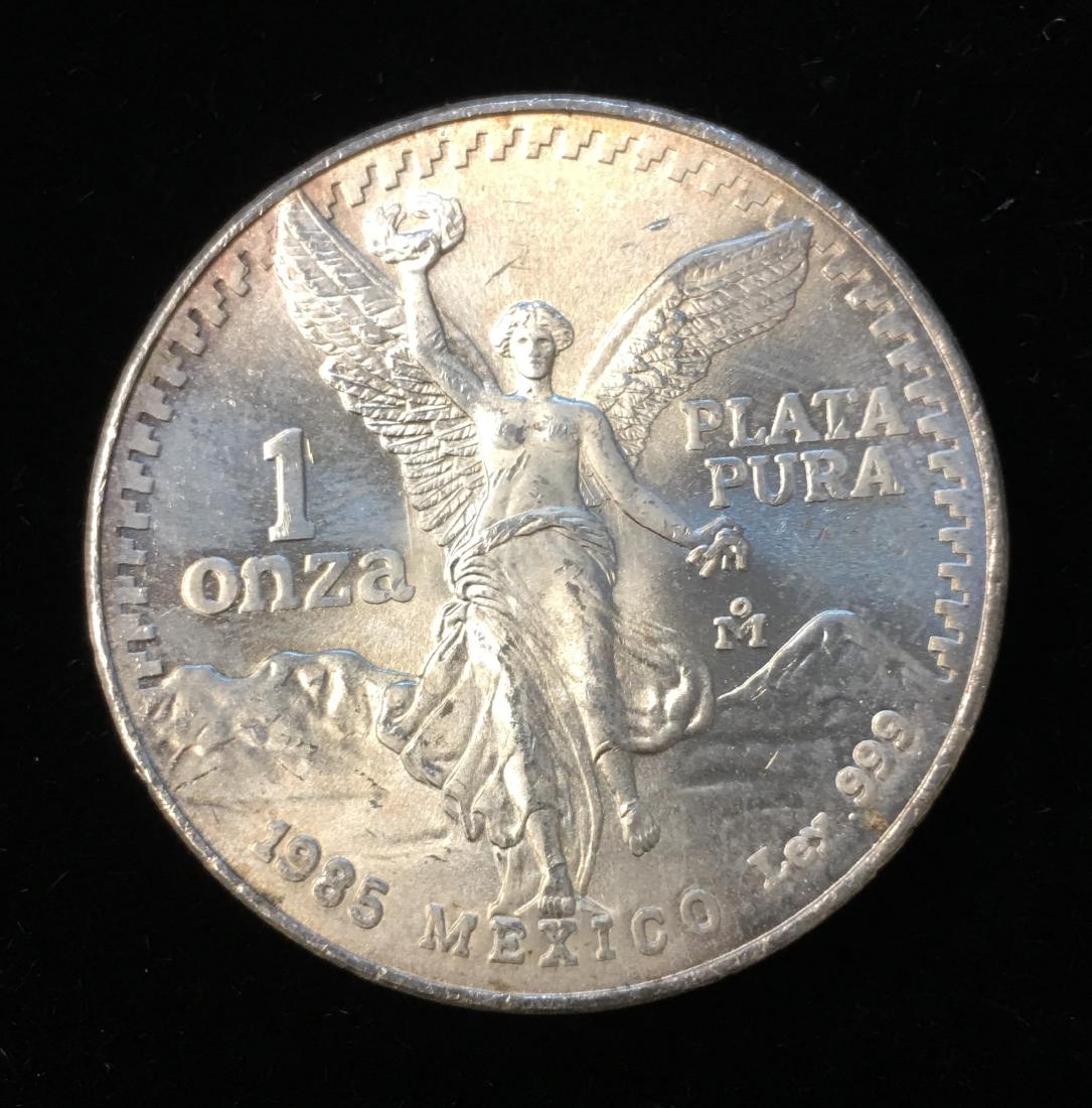 1985 Mexico 1 Onza Silver Libertad 1 oz Fine Silver (1 of 2)