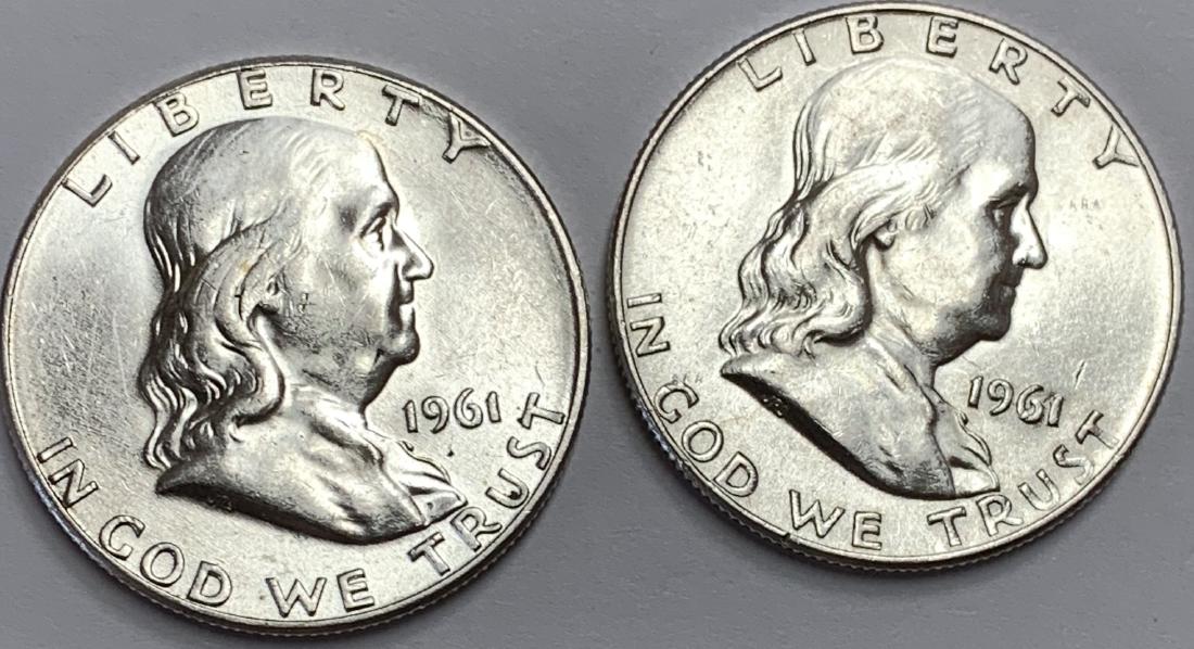 Lot of 2 Franklin Silver Half Dollars 1961-P & 1961-D (1 of 2)