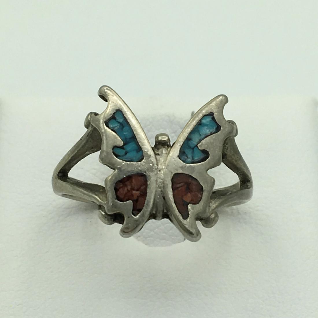 Vintage Silver Turquoise Agate Butterfly Ring Size 7 (1 of 2)