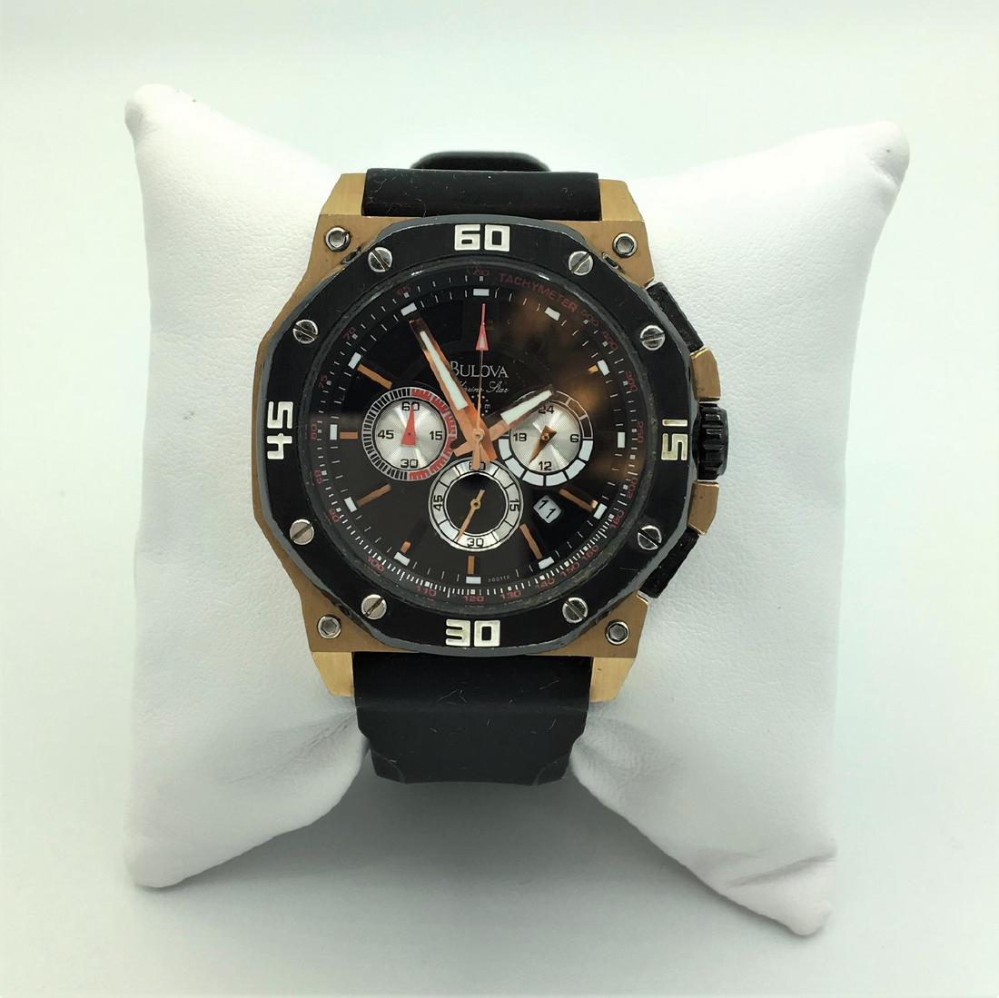 Bulova Marine Star S.S. 100M Water Resistant Tachymeter: Bulova Marine Star S.S. 100M Water Resistant Tachymeter Black Band Sport Watch. Marked C9671452 and 12456153. Running. Watch is in Excellent Condition See Photos.