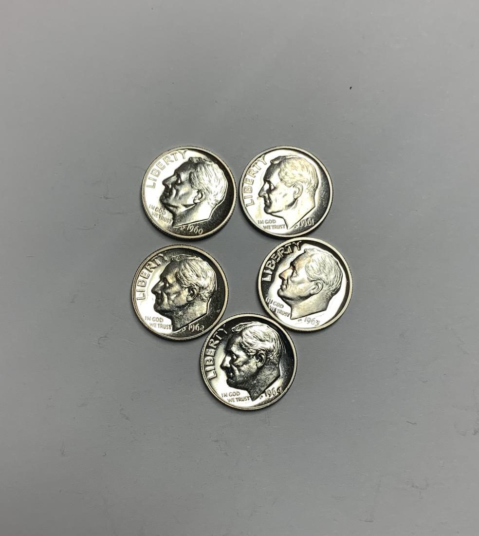 Lot of 5 Roosevelt Silver Dimes 1960, 1961, 1962, 1963, (1 of 2)