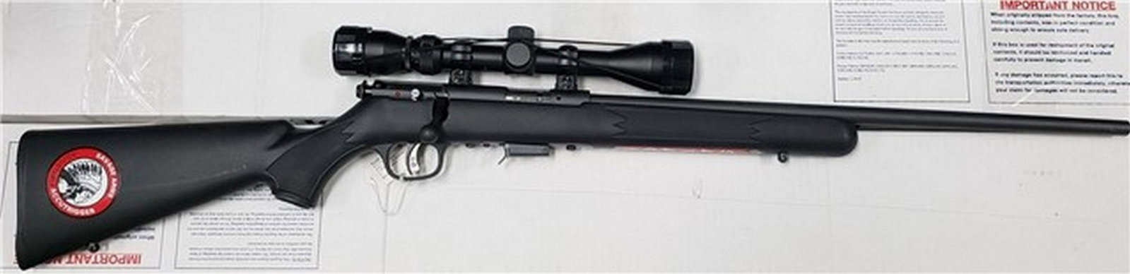 New Savage Model 93 .22 WMR with Optic: Up for sale is a new in box Savage 93 in .22 WMR. Comes with 3x9 optice mounted. Comes with everything from the factory. Any questions just ask, Thanks! If you are a local buyer, please feel free to s