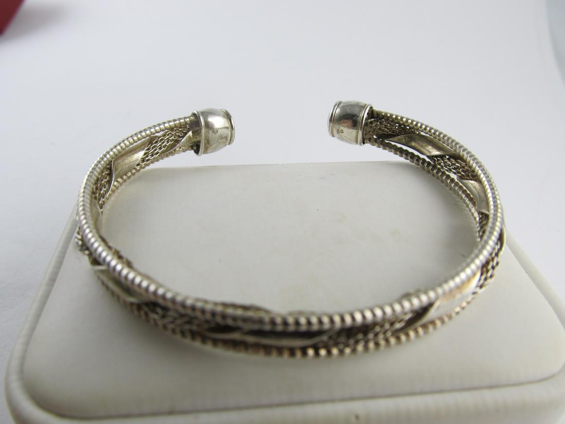 STERLING SILVER BRAIDED VINTAGE OPEN CUFF BRACELET 2 ¾ (1 of 8)